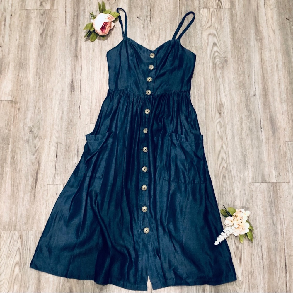 UO Button Front Chambray Midi Dress